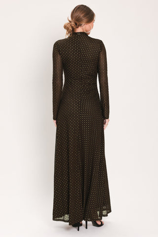 COCOA VEIL DARK BROWN BURNOUT VELVET MESH MAXI DRESS