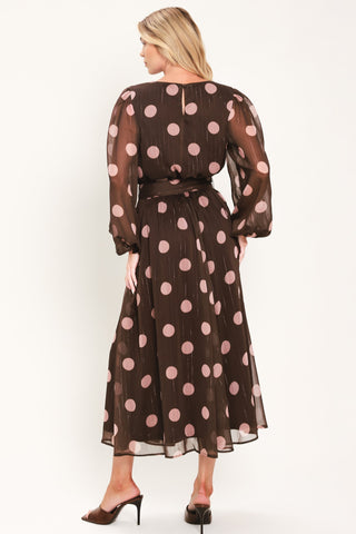 MAUVE MOCHA BROWN/MAUVE STATEMENT MIDI DRESS