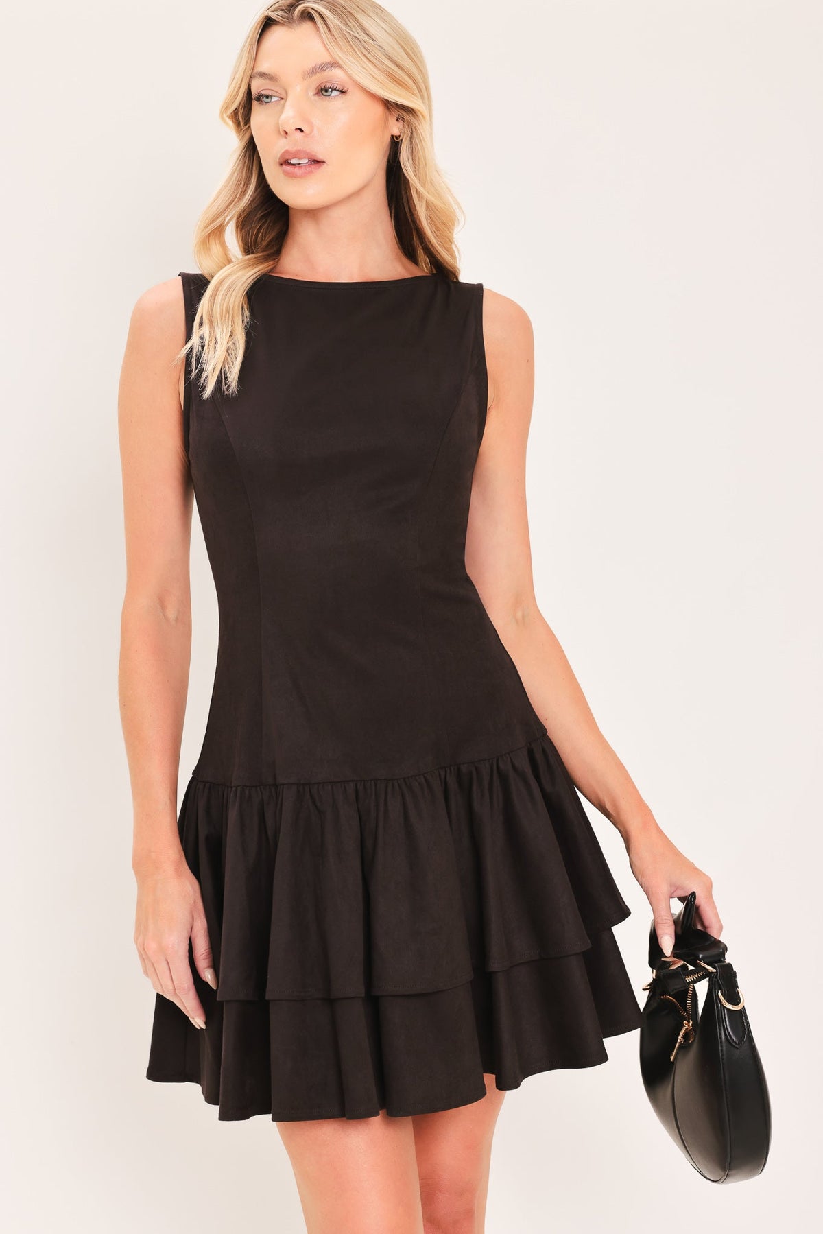 SHADOW DROPWAIST FAUX SUEDE MINI DRESS - Glamourous Grace