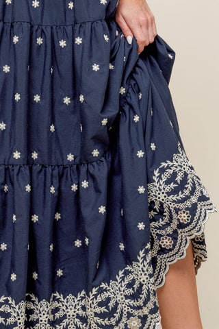 BEBE ALERT NAVY WOVEN MIDI SKIRT - Glamourous Grace