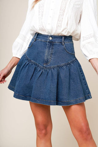 FENICIA INDIGO DENIM MINI SKORT - Glamourous Grace