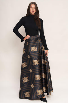 ORNAMENTAL NIGHTS WOVEN MAXI CIRCLE SKIRT