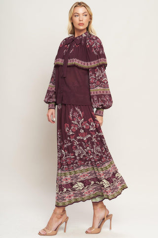 AZTEC CHERRY WOVEN MIDI SKIRT