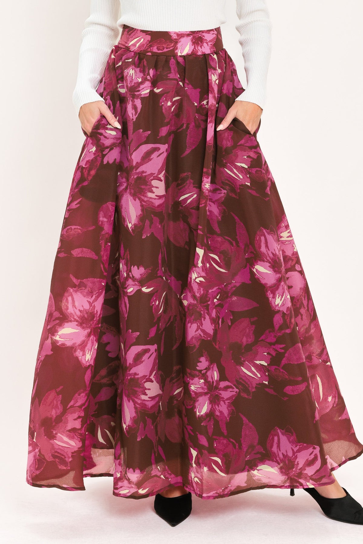 MAGENTA BLOOM CASCADE WOVEN MAXI FULL SKIRT - Glamourous Grace
