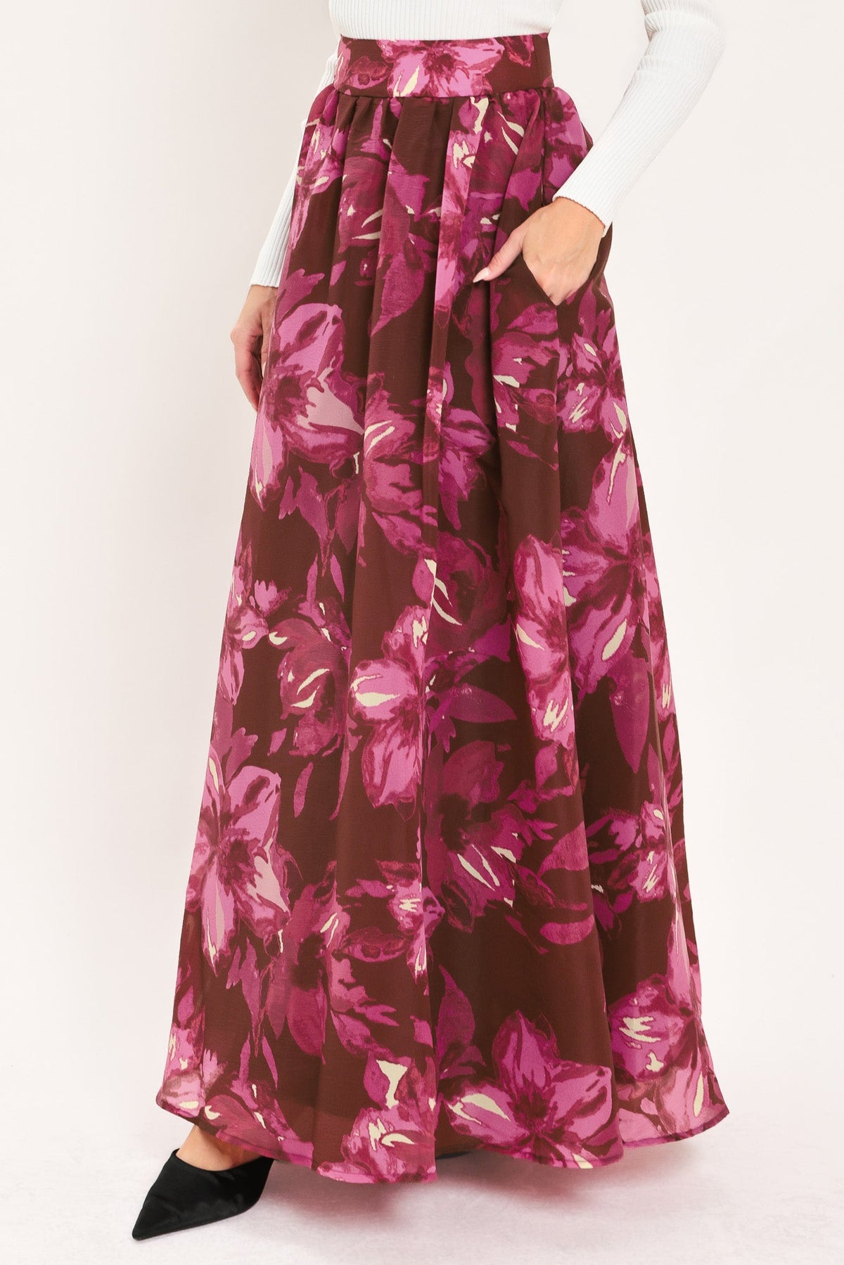 MAGENTA BLOOM CASCADE WOVEN MAXI FULL SKIRT - Glamourous Grace