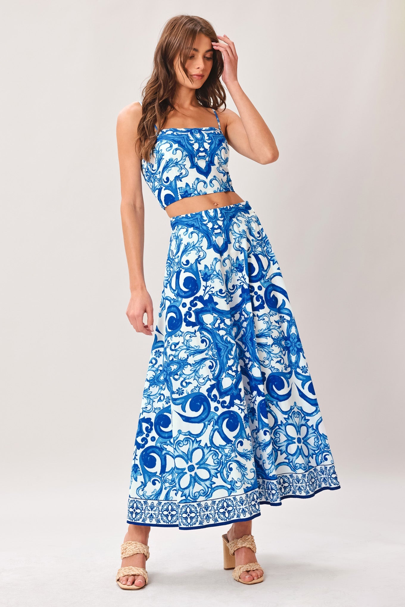 COASTAL MOSAIC WOVEN MIDI CIRCLE SKIRT - Glamourous Grace