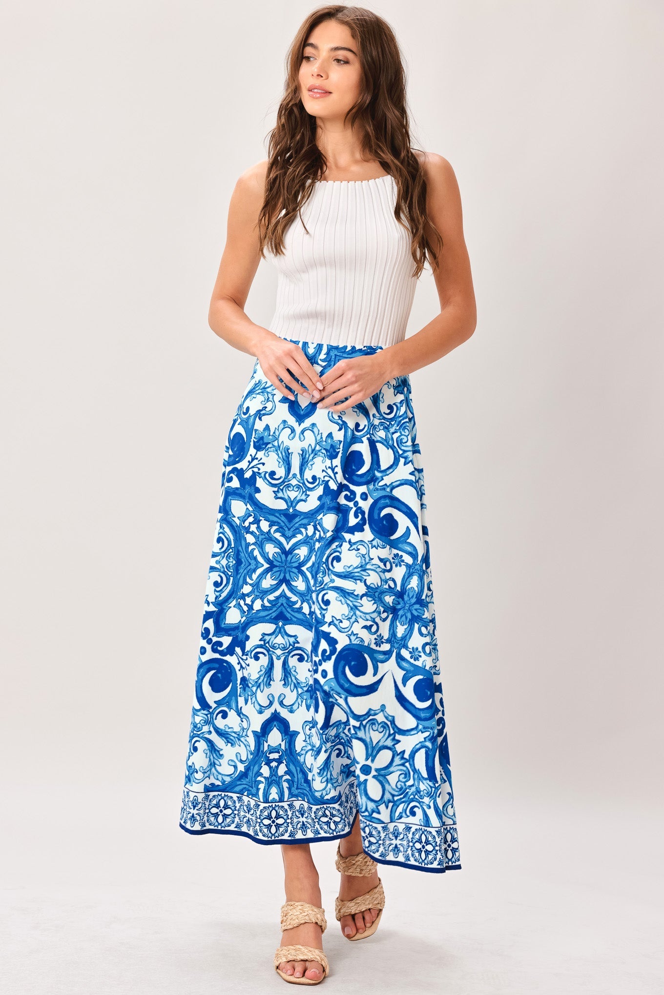 COASTAL MOSAIC WOVEN MIDI CIRCLE SKIRT - Glamourous Grace