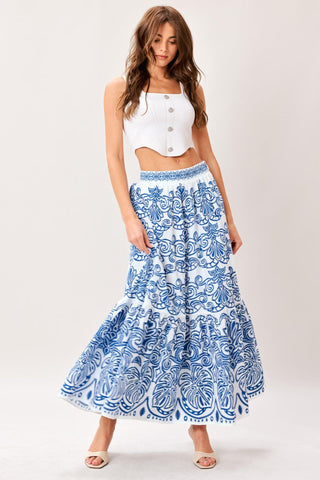 AZURE ORNATE WOVEN FULL MIDI SKIRT - Glamourous Grace