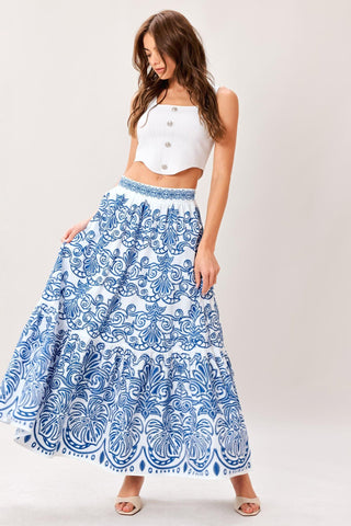 AZURE ORNATE WOVEN FULL MIDI SKIRT - Glamourous Grace