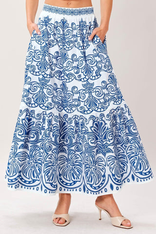 AZURE ORNATE WOVEN FULL MIDI SKIRT - Glamourous Grace