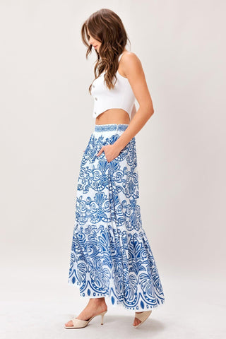 AZURE ORNATE WOVEN FULL MIDI SKIRT - Glamourous Grace