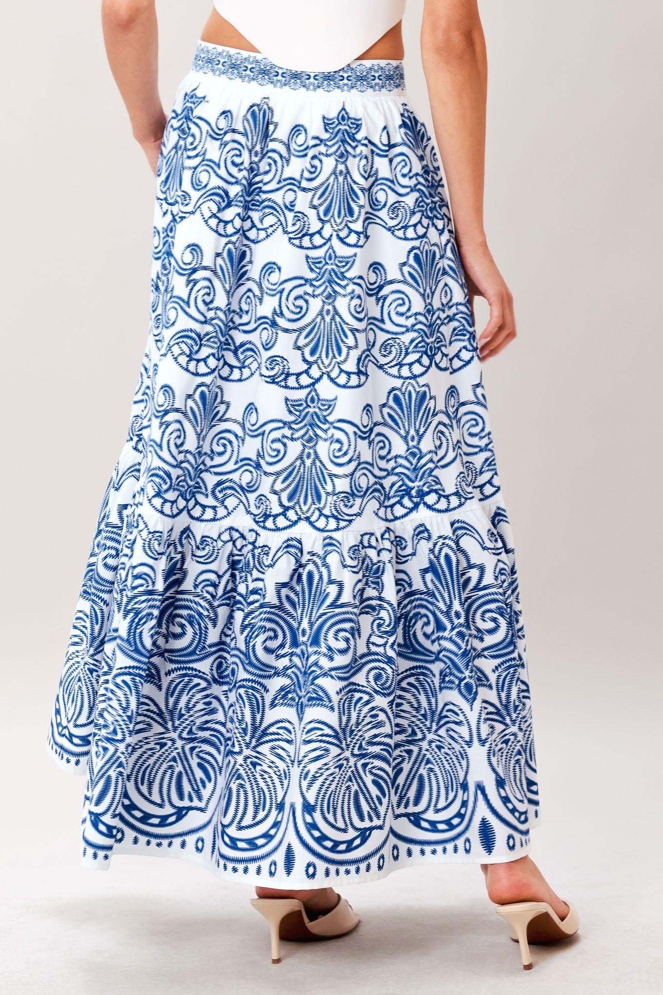 AZURE ORNATE WOVEN FULL MIDI SKIRT - Glamourous Grace