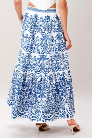 AZURE ORNATE WOVEN FULL MIDI SKIRT - Glamourous Grace