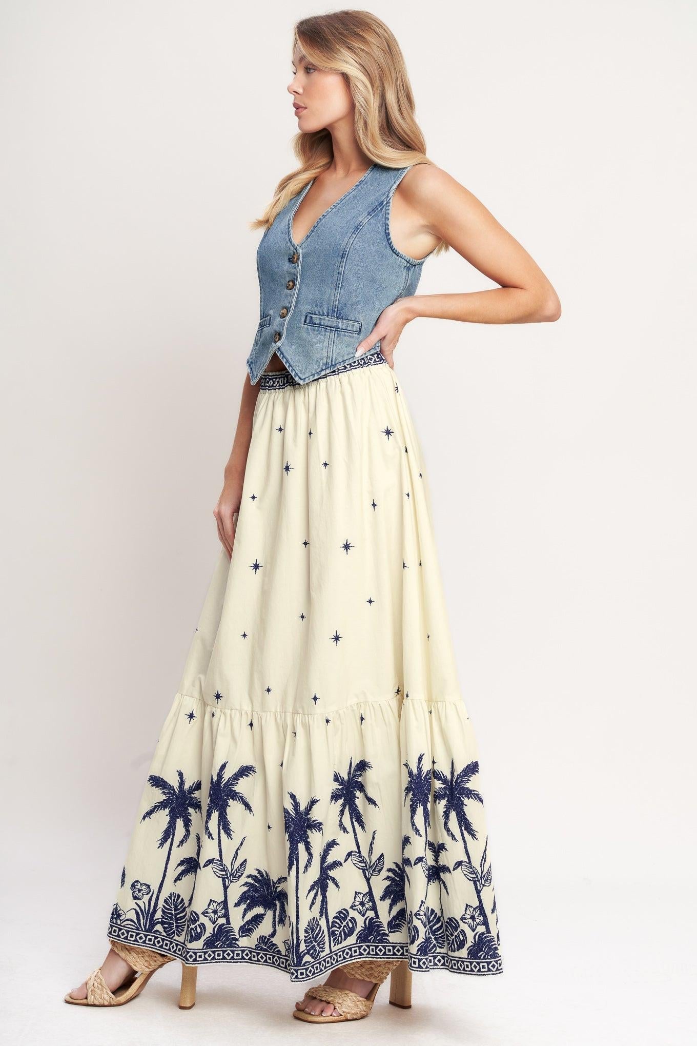 BOHO CONSTELLATION WOVEN MAXI SKIRT - Glamourous Grace