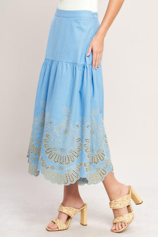 SKY BLOOM WOVEN EYELET MIDI SKIRT - Glamourous Grace