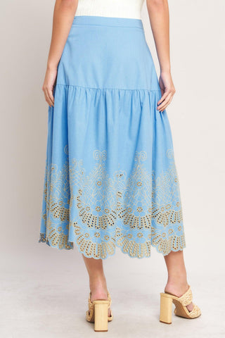 SKY BLOOM WOVEN EYELET MIDI SKIRT - Glamourous Grace