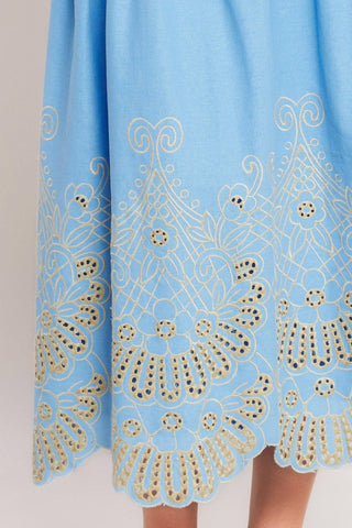 SKY BLOOM WOVEN EYELET MIDI SKIRT - Glamourous Grace
