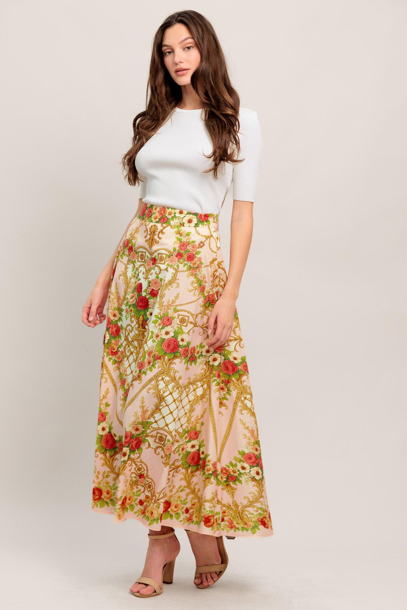 PALACE ROSE STATEMENT WOVEN CIRCLE MIDI SKIRT - Glamourous Grace