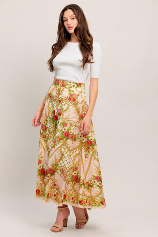 PALACE ROSE STATEMENT WOVEN CIRCLE MIDI SKIRT - Glamourous Grace