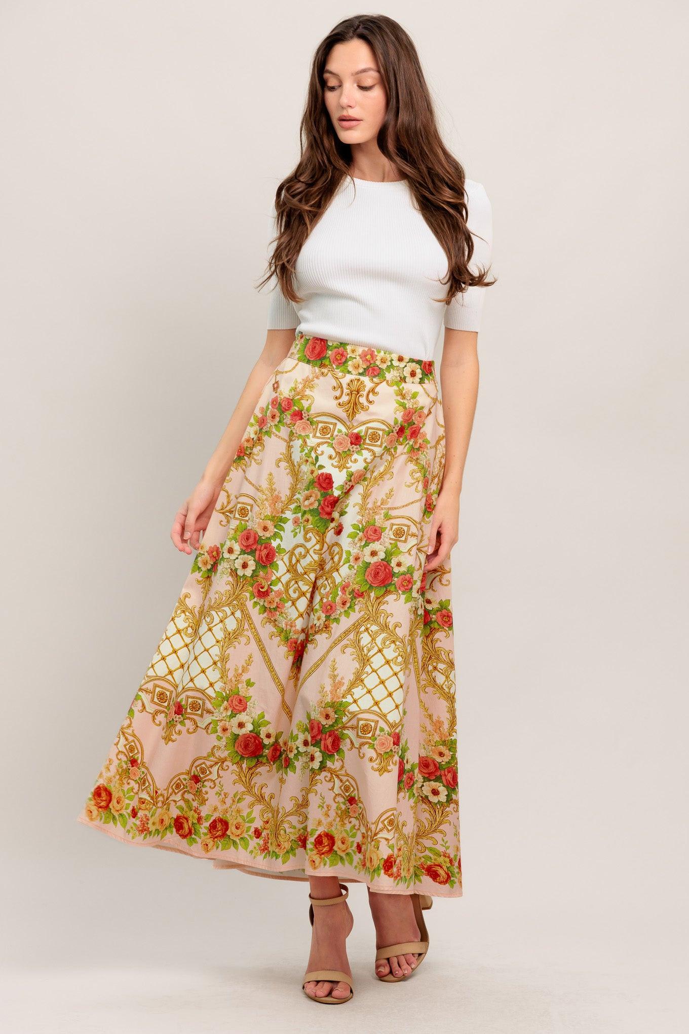 PALACE ROSE STATEMENT WOVEN CIRCLE MIDI SKIRT - Glamourous Grace