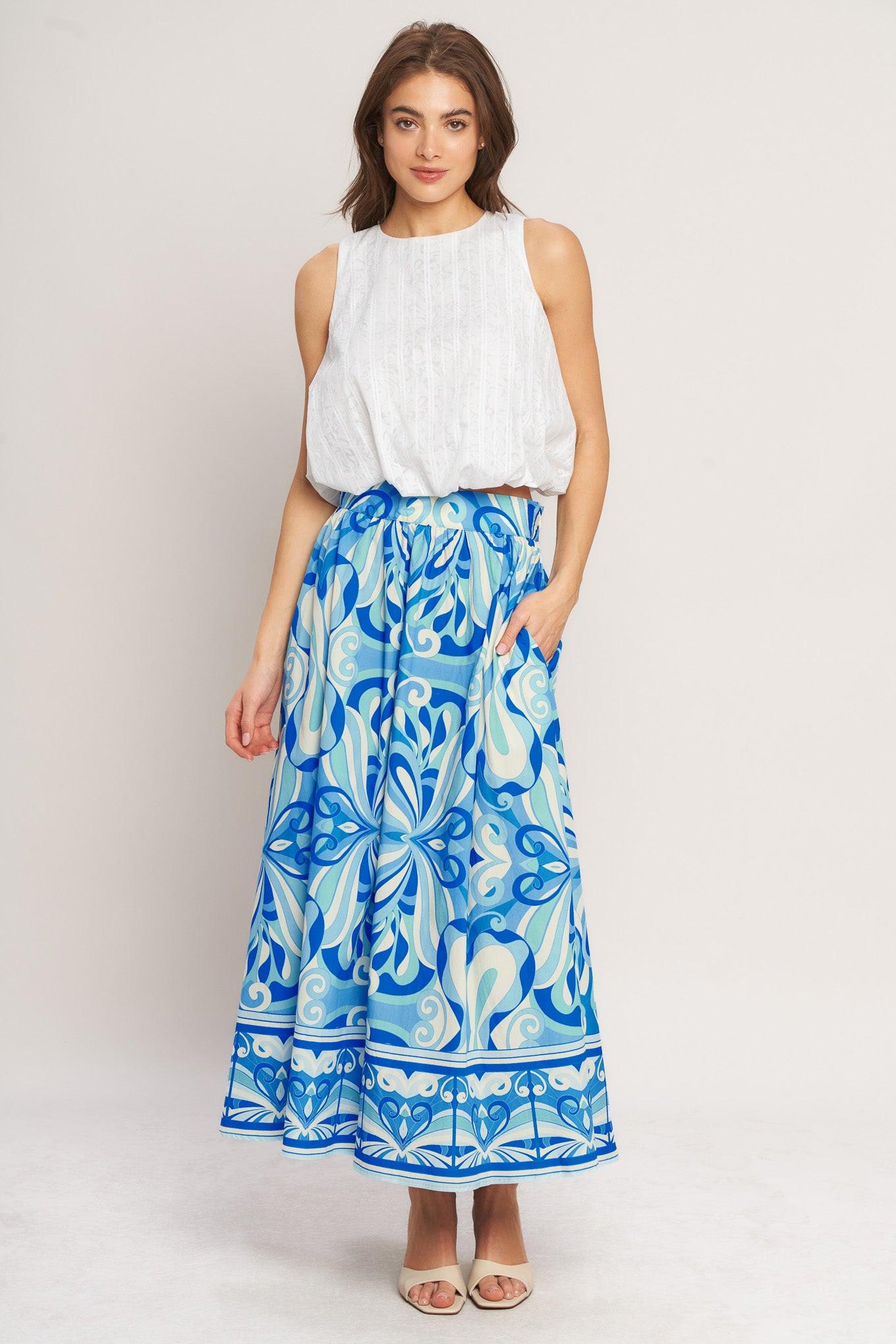 OCEAN WHIRL WOVEN FULL MIDI SKIRT - Glamourous Grace