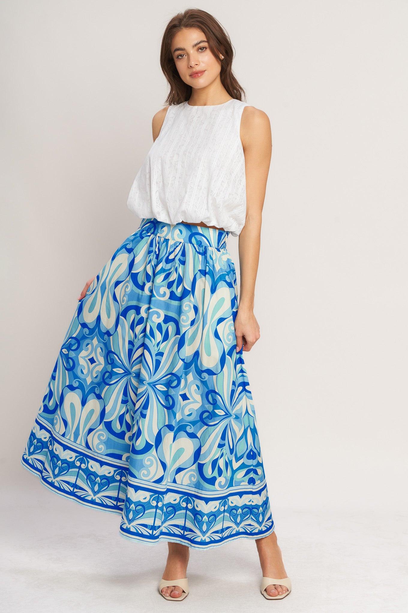 OCEAN WHIRL WOVEN FULL MIDI SKIRT - Glamourous Grace