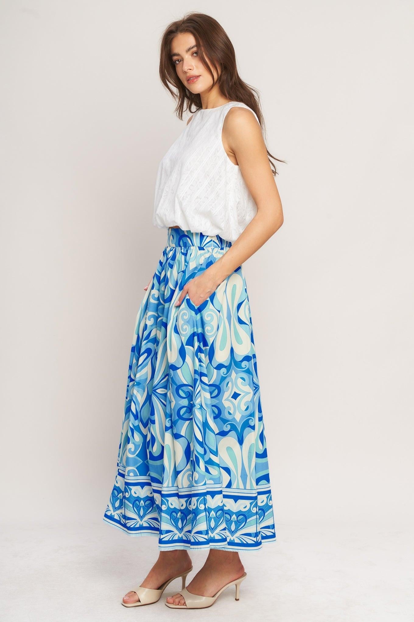 OCEAN WHIRL WOVEN FULL MIDI SKIRT - Glamourous Grace