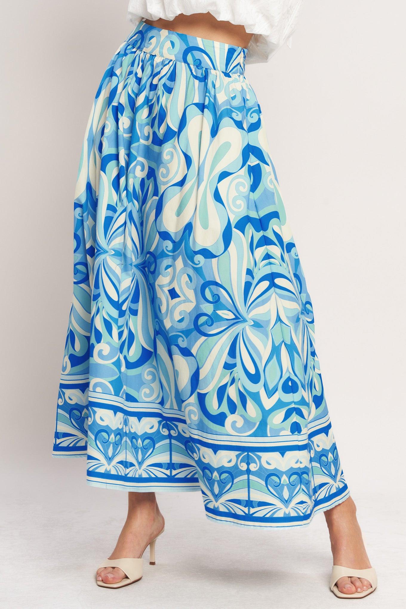 OCEAN WHIRL WOVEN FULL MIDI SKIRT - Glamourous Grace
