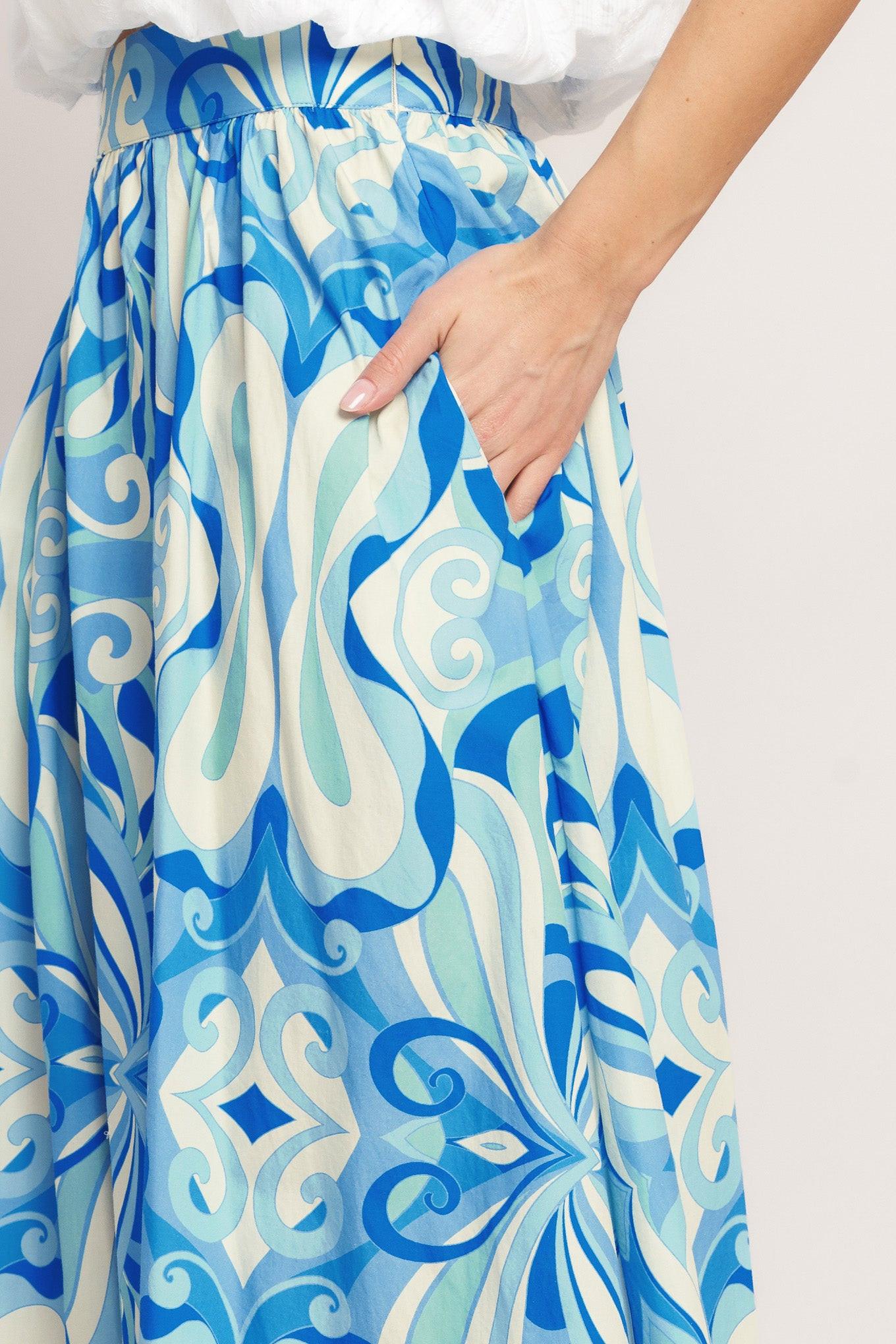 OCEAN WHIRL WOVEN FULL MIDI SKIRT - Glamourous Grace