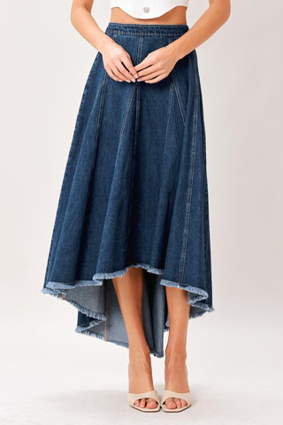 CITY SWING DENIM HI-LO MIDI CIRCLE SKIRT - Glamourous Grace