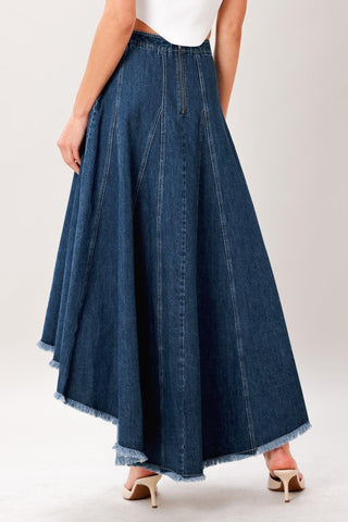 CITY SWING DENIM HI-LO MIDI CIRCLE SKIRT - Glamourous Grace