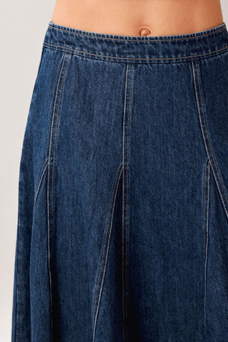 CITY SWING DENIM HI-LO MIDI CIRCLE SKIRT - Glamourous Grace