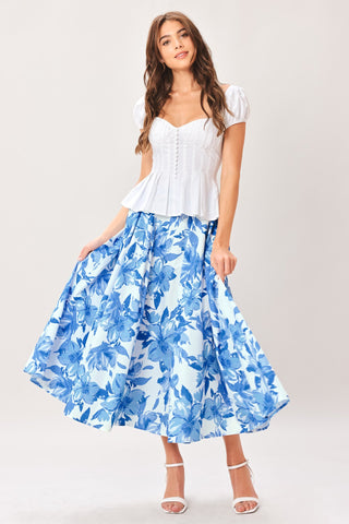 SKY BLOSSOM WOVEN FULL CIRCLE SKIRT - Glamourous Grace