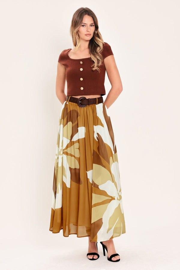 TOFFEE TROPICS WOVEN MIDI SKIRT - Glamourous Grace