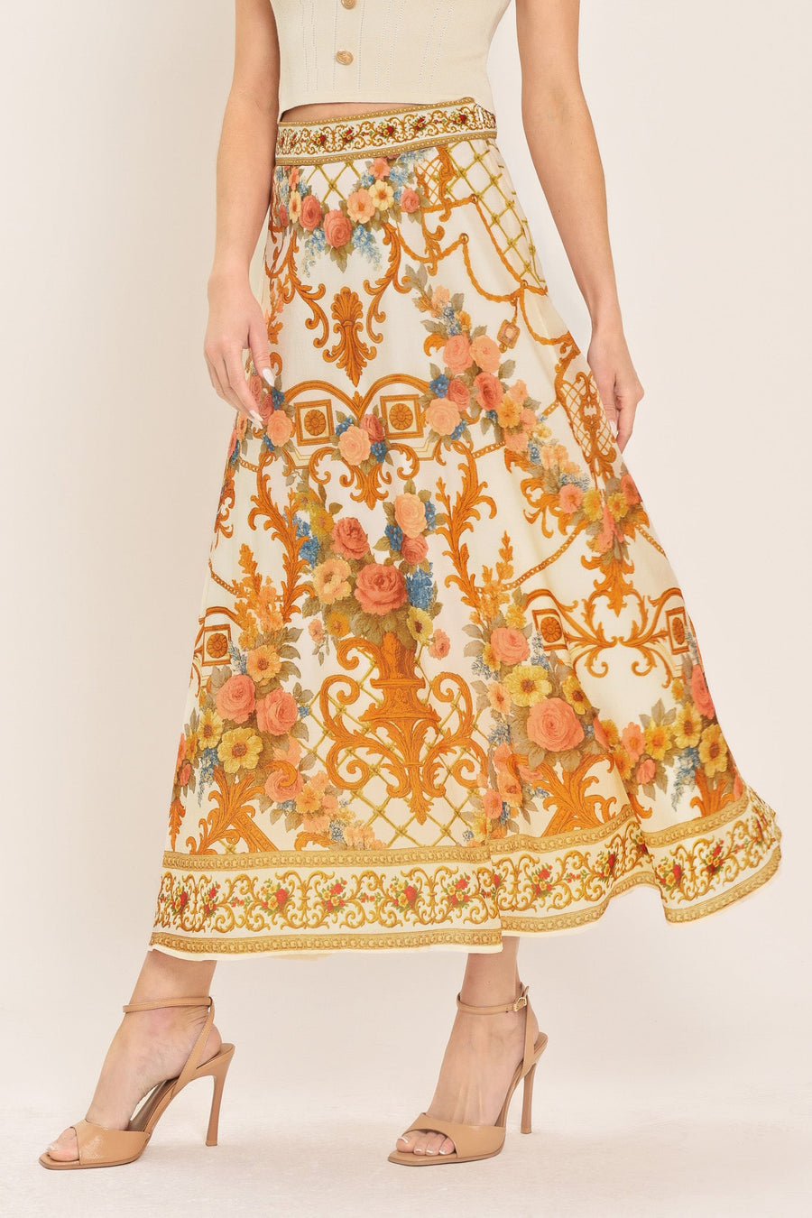 ANTIQUE BLOOM WOVEN MIDI CIRCLE SKIRT - Glamourous Grace