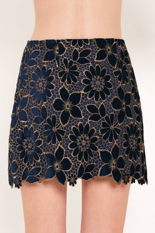 NAVY ROMANCE VELVET LACE MINI SKIRT