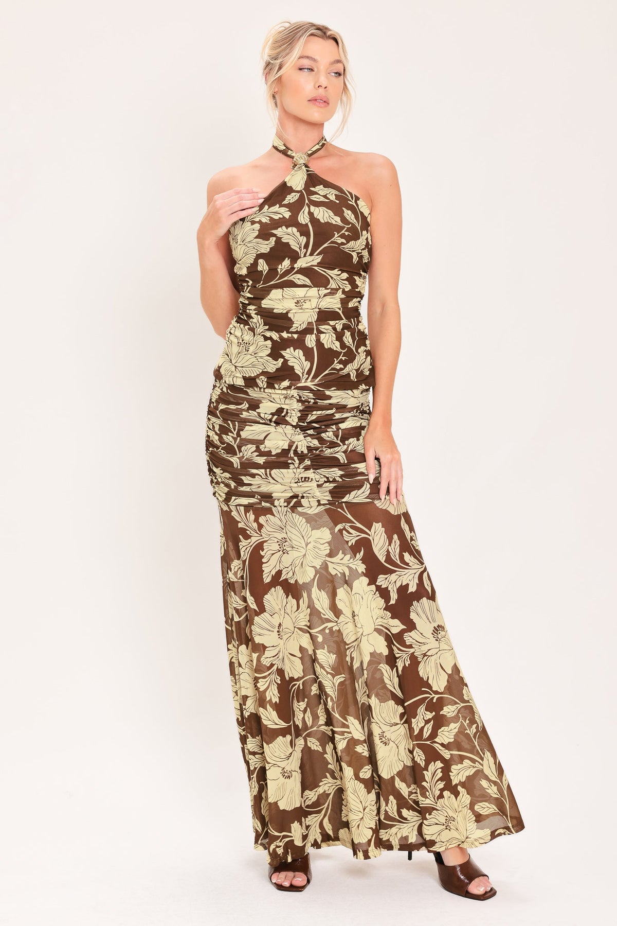 EARTHY FLORAL TEMPTATION POWER MESH MAXI SKIRT - Glamourous Grace