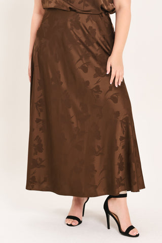 CHOCOLATE FLORAL WOVEN JACQUARD MIDI SKIRT - Glamourous Grace