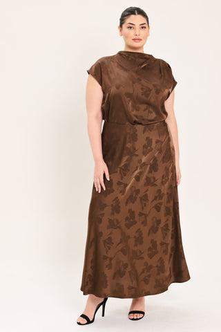 CHOCOLATE FLORAL WOVEN JACQUARD MIDI SKIRT - Glamourous Grace