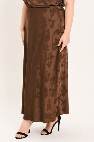 CHOCOLATE FLORAL WOVEN JACQUARD MIDI SKIRT - Glamourous Grace