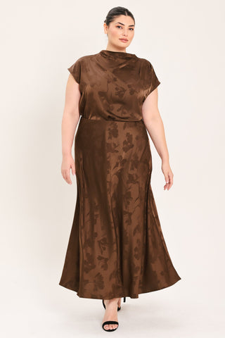 CHOCOLATE FLORAL WOVEN JACQUARD MIDI SKIRT - Glamourous Grace