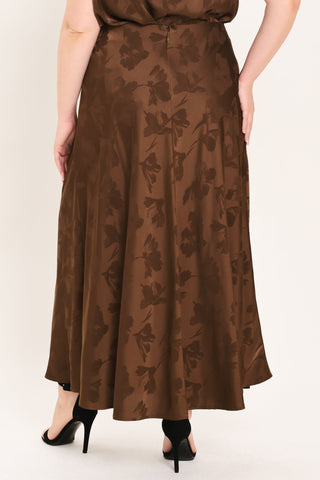 CHOCOLATE FLORAL WOVEN JACQUARD MIDI SKIRT - Glamourous Grace