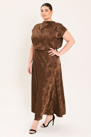 CHOCOLATE FLORAL WOVEN JACQUARD MIDI SKIRT - Glamourous Grace