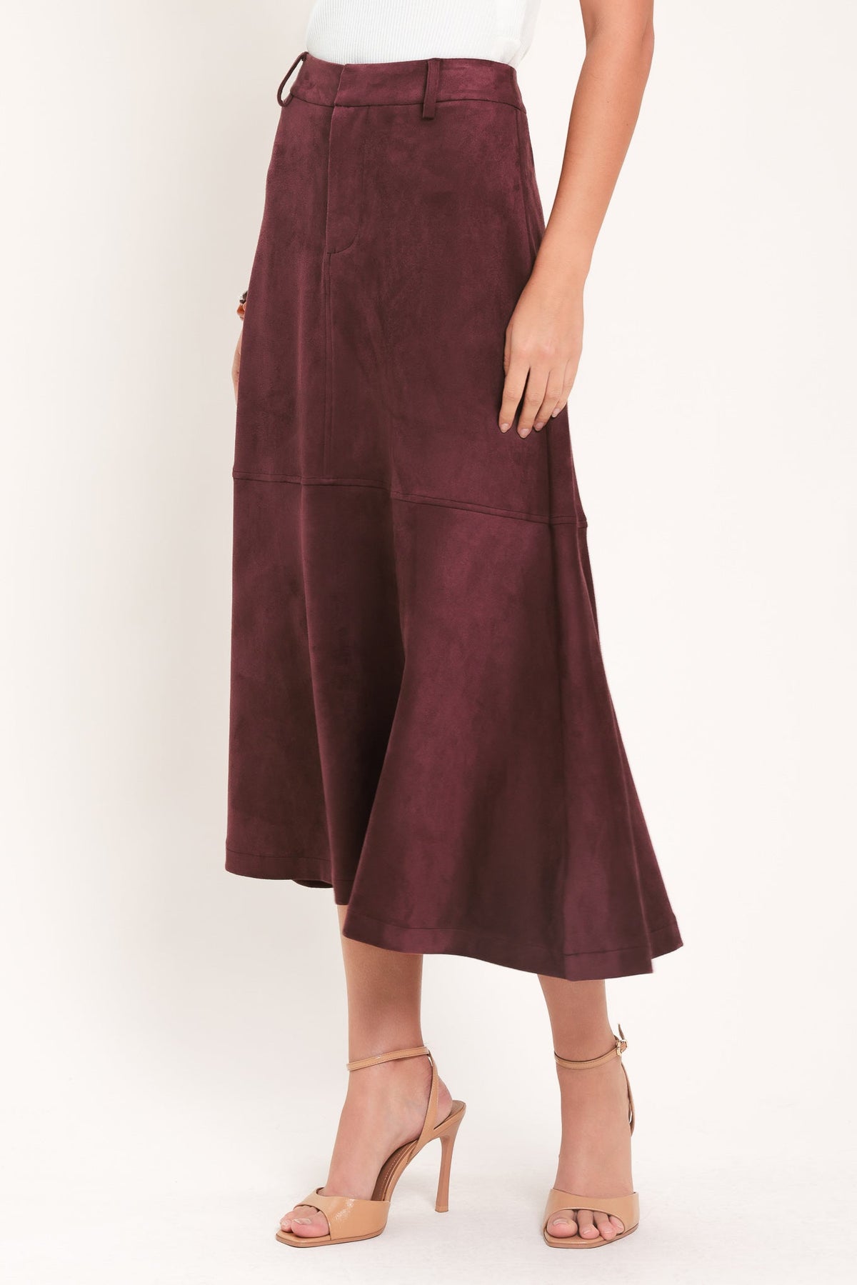WINEBERRY MEADOW MUSE FAUX SUEDE MIDI SKIRT - Glamourous Grace