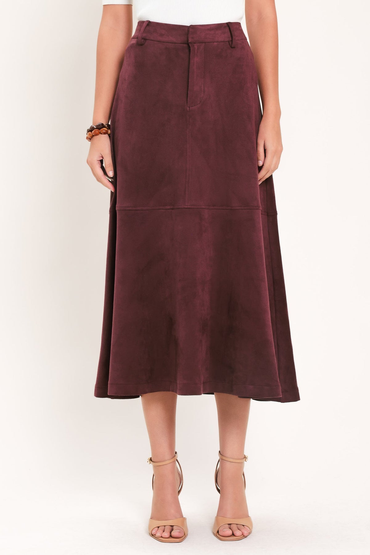 WINEBERRY MEADOW MUSE FAUX SUEDE MIDI SKIRT - Glamourous Grace