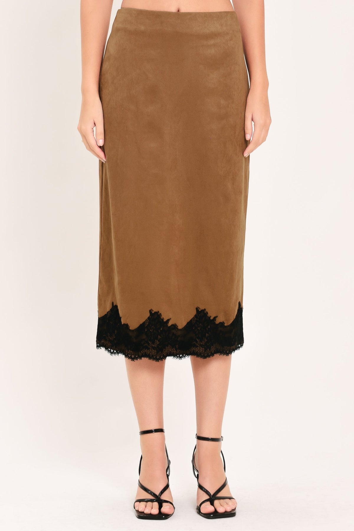 UMBER LACE AFTERGLOW FAUX SUEDE STRAIGHT SKIRT - Glamourous Grace