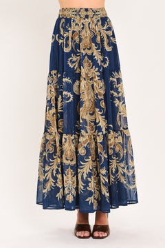 MIDNIGHT HERITAGE FLOW WOVEN MAXI SKIRT