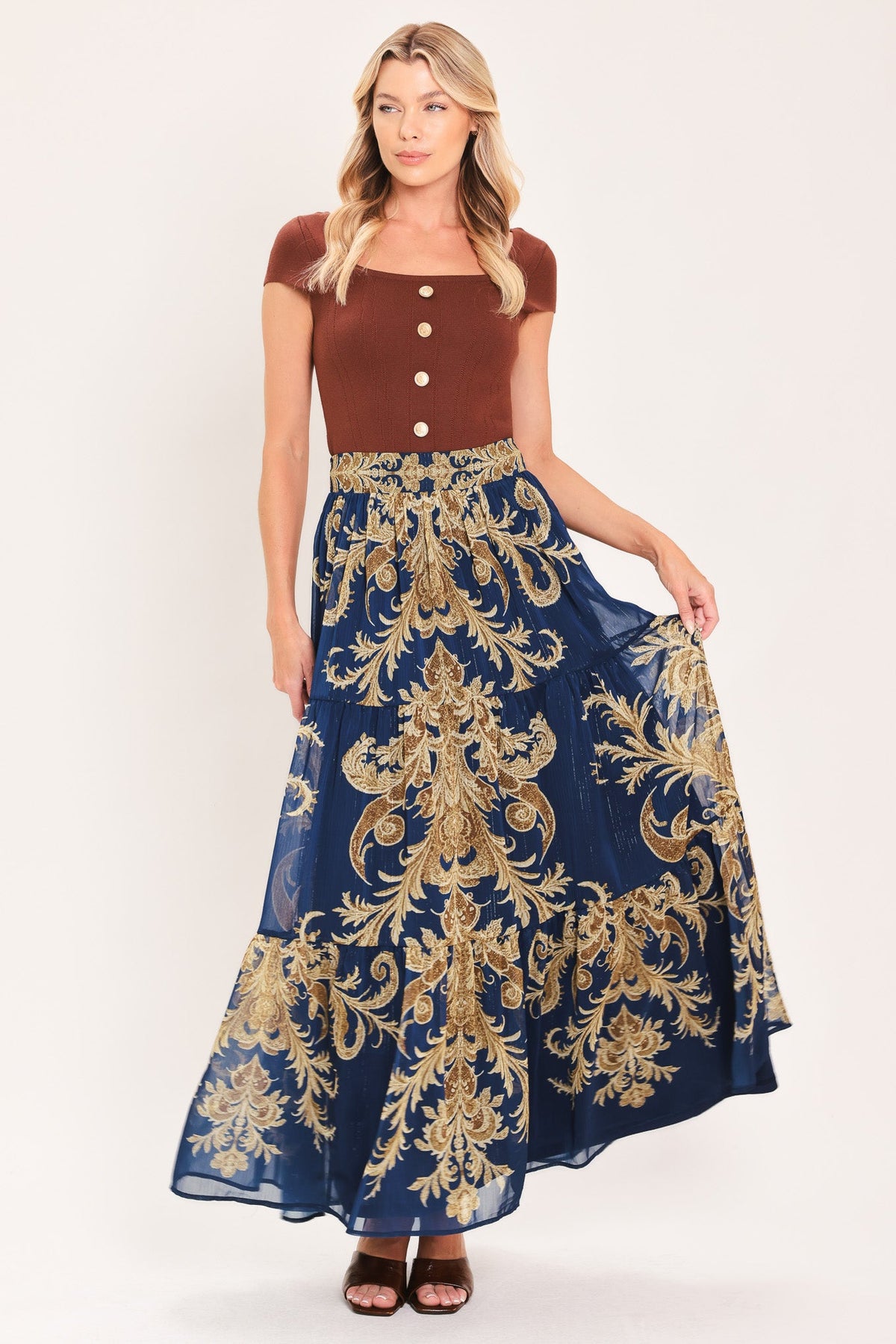 MIDNIGHT HERITAGE FLOW WOVEN MAXI SKIRT - Glamourous Grace