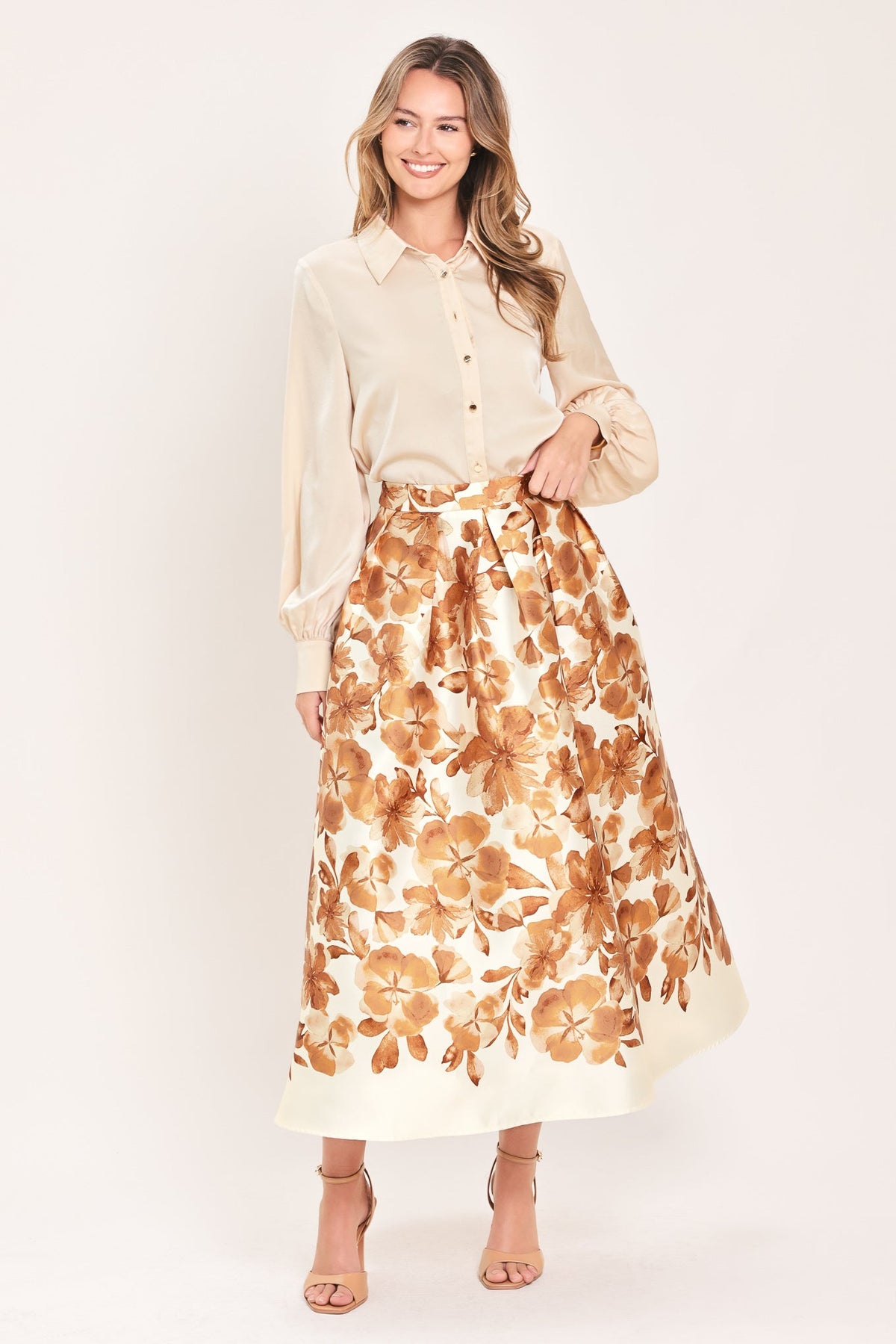 BUTTERSCOTCH GARDEN VERSE WOVEN FULL MIDI SKIRT - Glamourous Grace