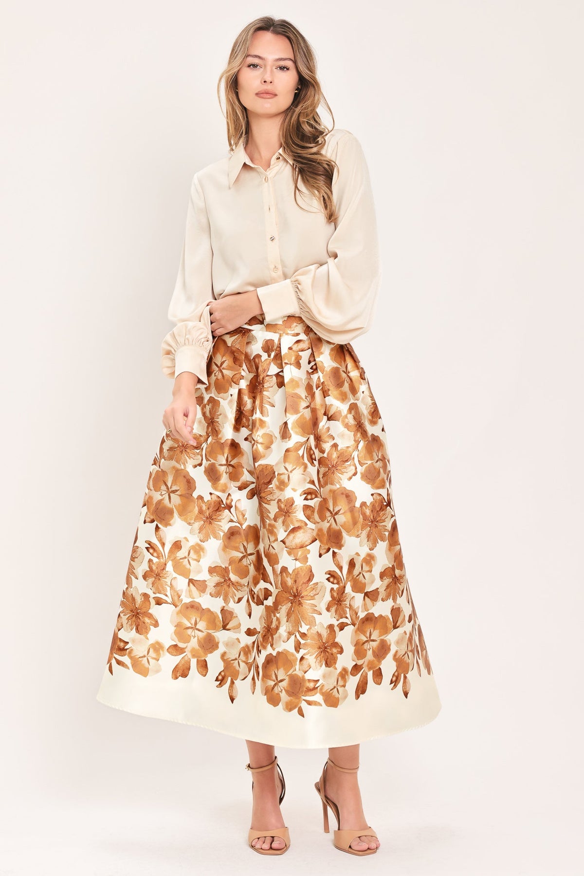 BUTTERSCOTCH GARDEN VERSE WOVEN FULL MIDI SKIRT - Glamourous Grace